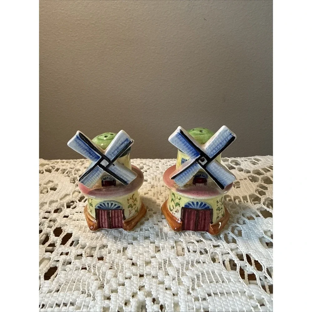 Vintage Dutch windmill-shaped salt and pepper shakers